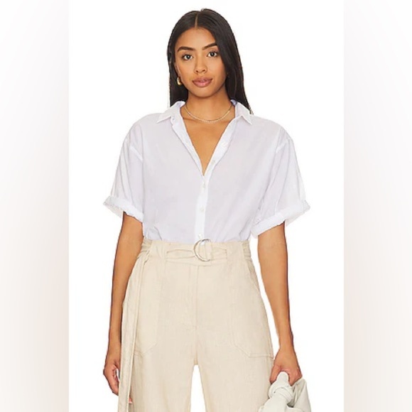 NWT Revolve X Steve Madden White Button Front Kiralin Top with Short Sleeves, M - Picture 1 of 14